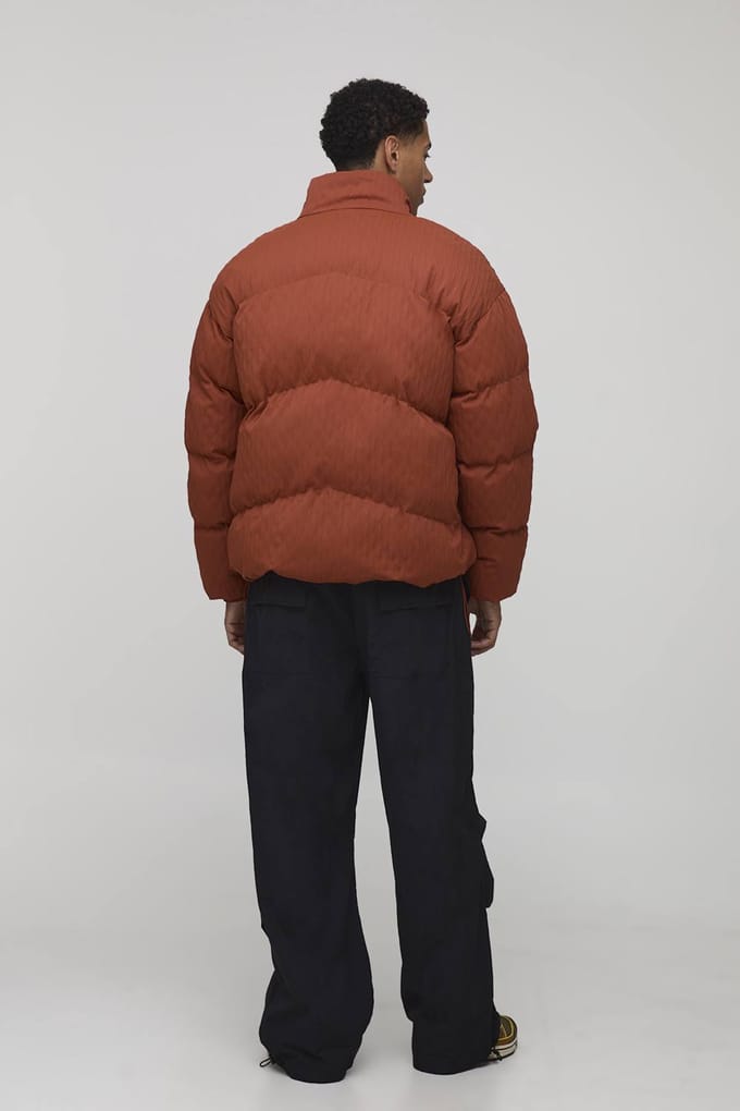 Oversized Fit Getextureerde Trechterkraag Pufferjas | Rust | Size XL