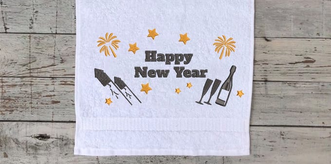Gastendoekje - Happy New Year - Wit - Geborduurd