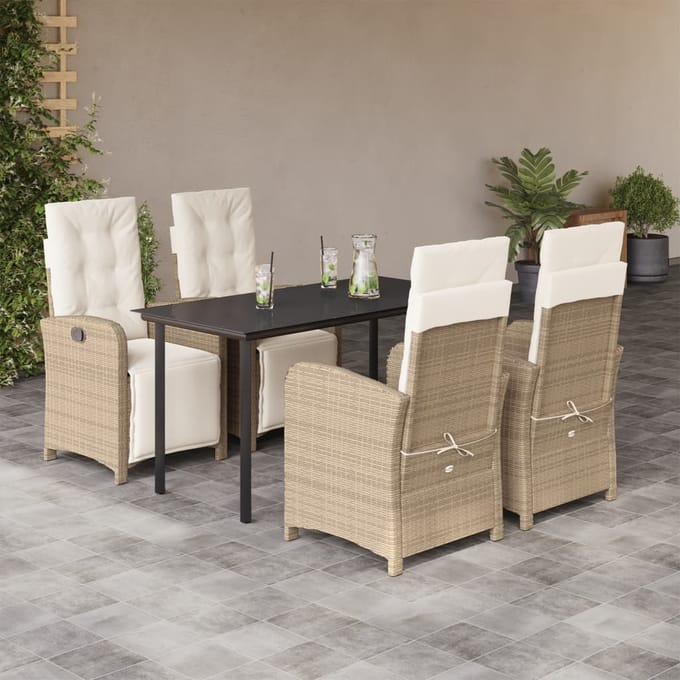 vidaXL - 5-delige - Tuinset - met - kussens - poly - rattan - beige