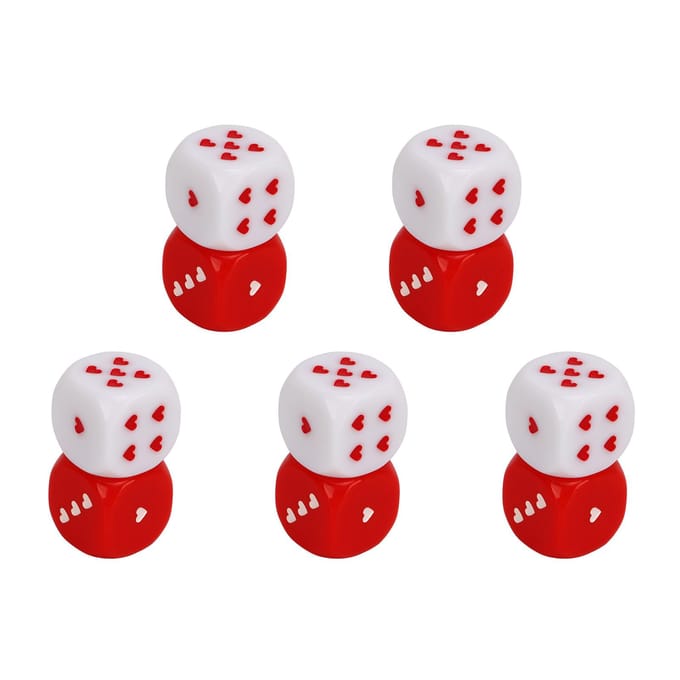 5 Paar Rood Wit Hart Dobbelstenen Plastic Veilig Meerdere Speelmethoden Draagbaar Modieus Spel Dobbelstenen white