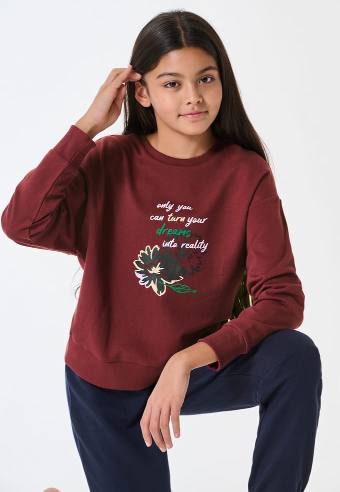Pyjama lange sweatware manchetten wijnrood - Teens Nightwear 176