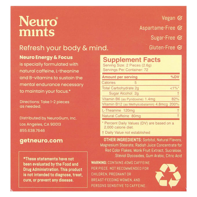 NeuroGum, NeuroMints, Energie & Focus, Kaneel, 12-packs, 12 stuks