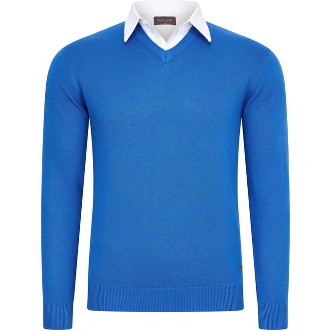 Cappuccino Italia - Heren Trui Pullover Mock - Blauw - Maat M