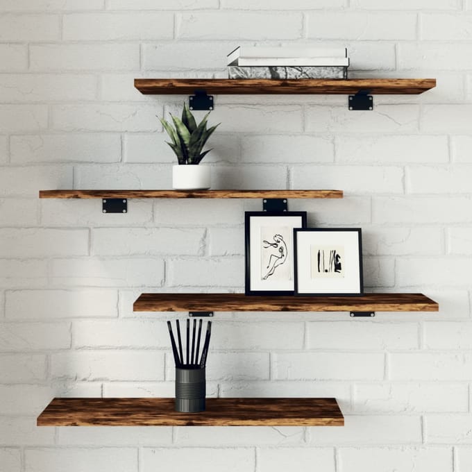 vidaXL - Wandschappen - 4 - st - 60x20x1,5 - cm - bewerkt - hout - gerookt - eikenkleur