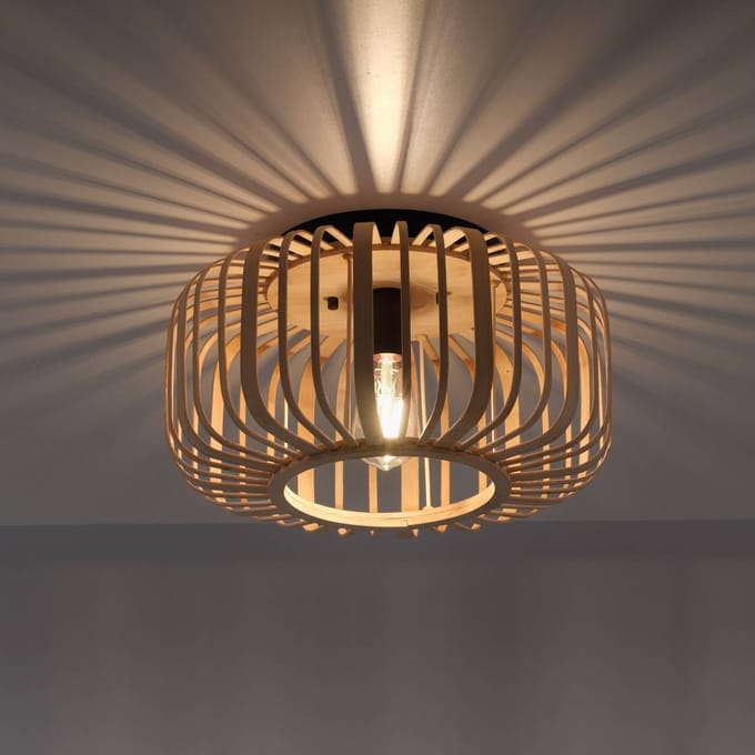 JUST LIGHT. GmbH Houten plafonlamp Racoon, dikke spanten, Ø 42 cm