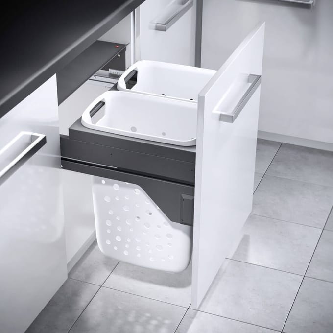 Hailo Laundry Carrier 60cm 2 x 33L, ondiep d.grijs Doeco Voor kastladen