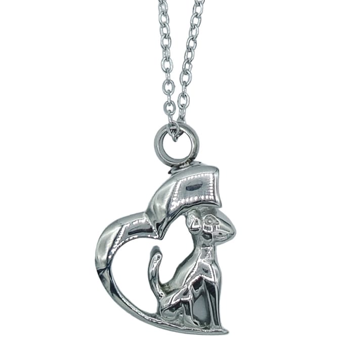 Ketting met Ashanger Hond in Hart - Premium Staal - Zilverkleurig - Lengte 45 cm