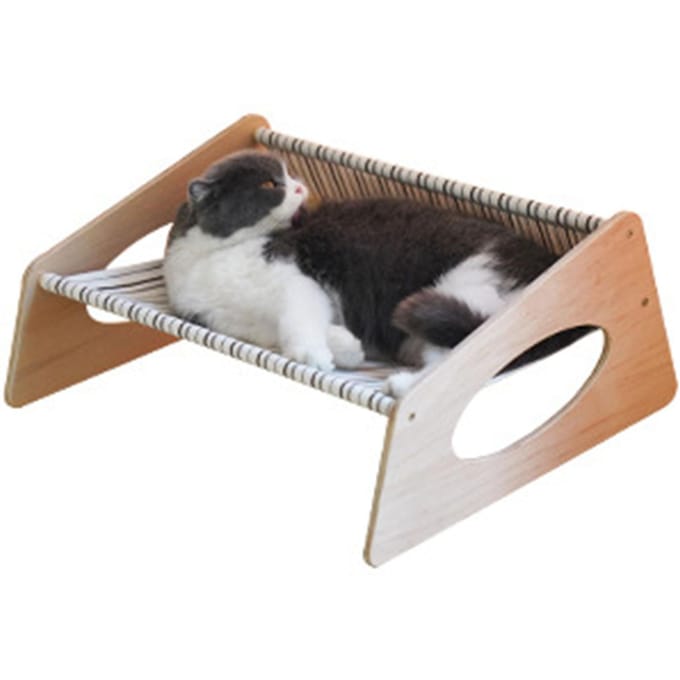 Hamac Lit pour Chat Moyen Respirant Robuste Lin Confortable Lit pour Chat Surélevé pour Intérieur Rayé black