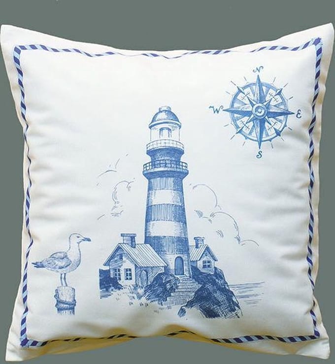 Kussenhoes – bedrukt – Wit - Blauw - Maritiem – Vuurtoren - 40 cm