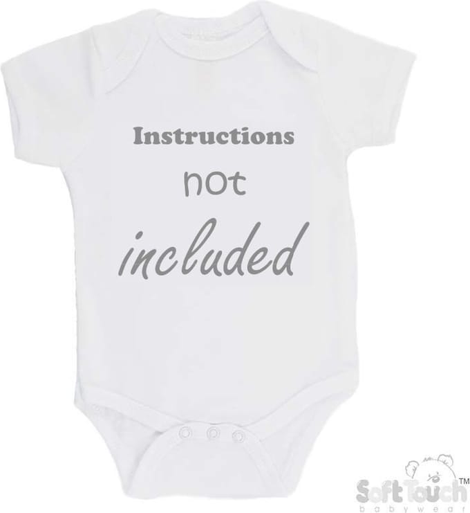 100% Katoenen Romper "Instructions not included" Unisex Katoen Wit/grijs Maat 56/62
