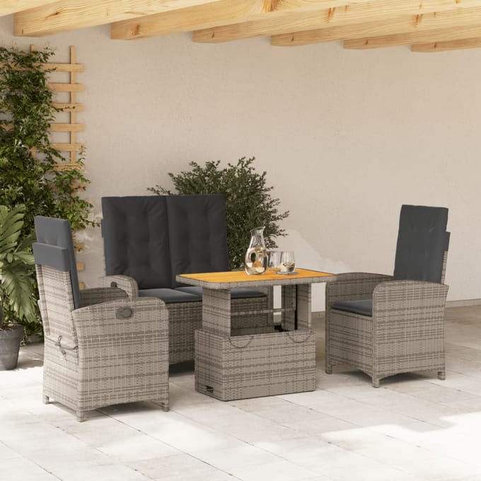 vidaXL - 4-delige - Tuinset - met - kussens - poly - rattan - grijs