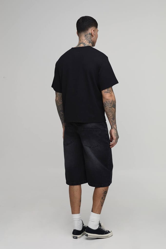 Tall Relaxed Fit Waffle Henley T-Shirt | Black | Size Medium