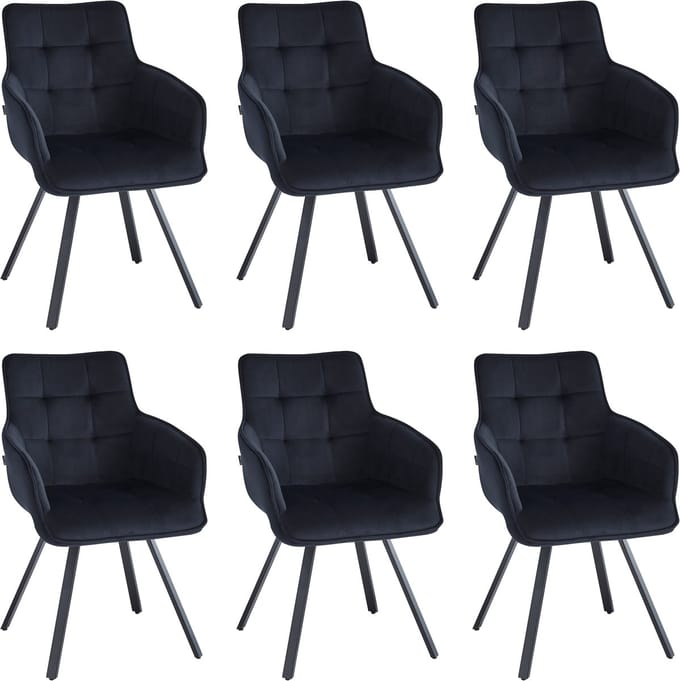 Colenis® - Taha Eetkamerstoel - Set Van 6 - Zwart - Fluweel - Met armleuning - Draaistoel - 180°