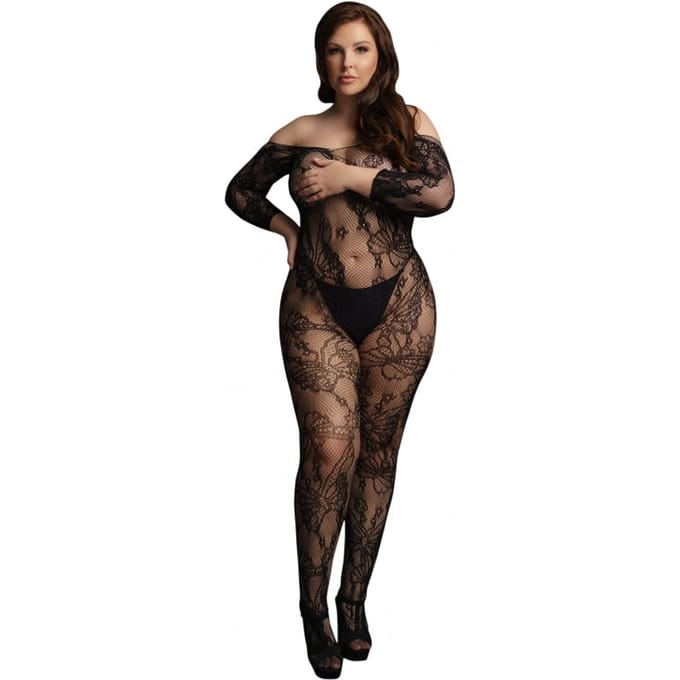 Le Desir - Bodystocking met kanten mouwen -  Plus Size