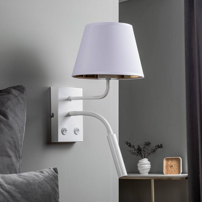 Luminex Wandlamp Soho, conisch, leeslampje wit/goud