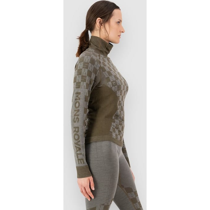 Mons Royale Ascender Merino Mock Neck Base Layer Top groen