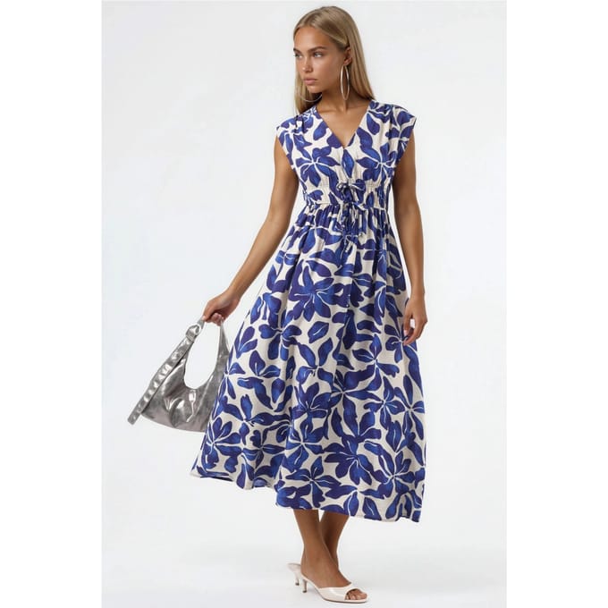 Florale V-hals Midi-jurk met Strikdetails