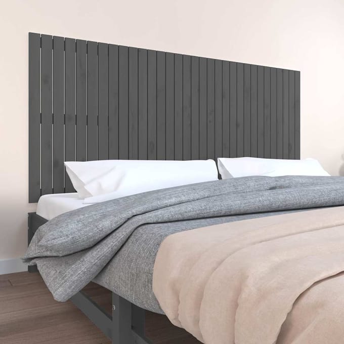 vidaXL - Wandhoofdbord - 204x3x90 - cm - massief - grenenhout - grijs
