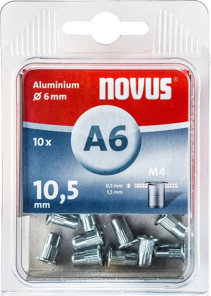 Novus Blindklinkmoer M4x10,5mm - aluminium - open cilinderkop (Per 10 stuks)