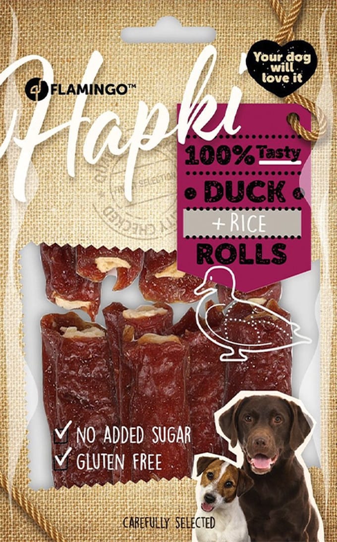 Flamingo HAPKI hondensnack - Duck en rice rolls 85 gr - geen toegevoegde suikers