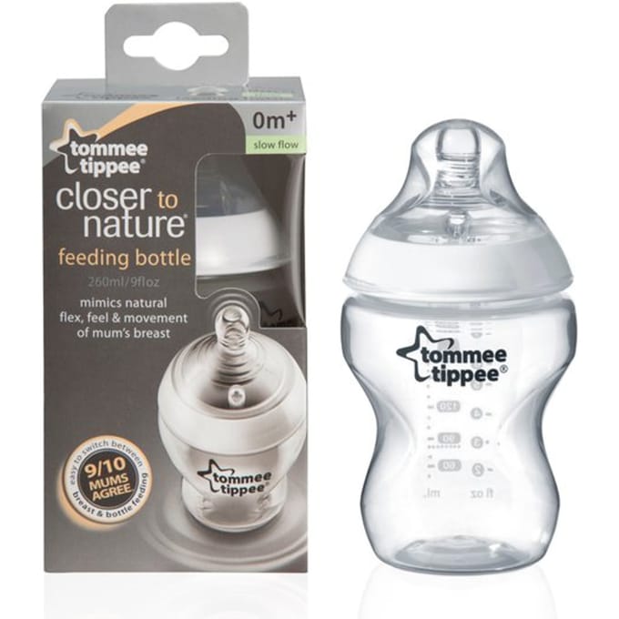 Tommee Tippee Closer to Nature - zuigflessen - langzame uitstroomsnelheid - anti-colic ventiel - 260 ml - pak van 1 - doorzichtig