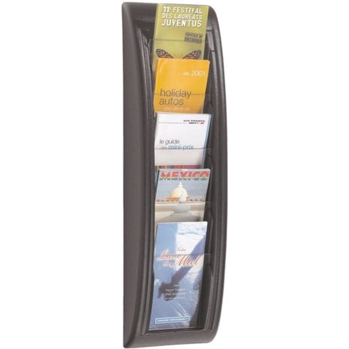 Paperflow Quickfit folderwandhouder, 5 vakken in 1/3 A4-formaat, B 168 x D 95 x H 650 mm, polystyreen, zwart