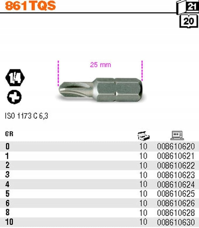 Beta Torq-Set Schroefbit 1/4" GR4 (25mm)