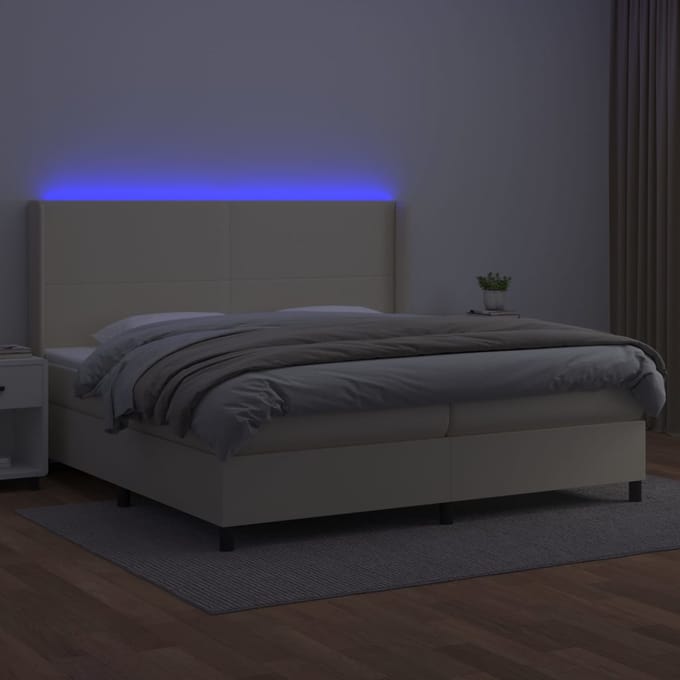 vidaXL - Boxspring - met - matras - en - LED - kunstleer - crèmekleurig - 200x200 - cm