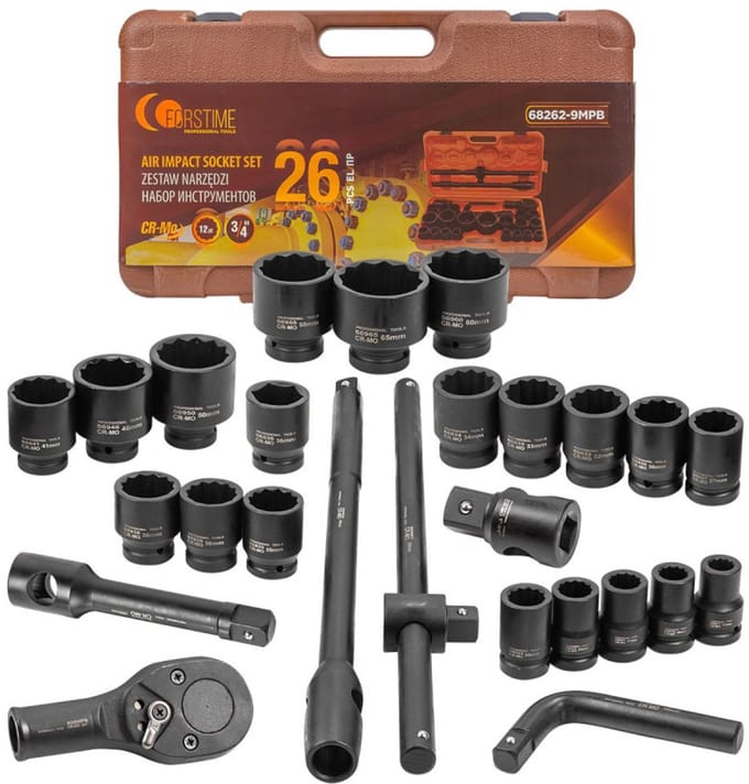 Forstime FT-68262-9MPB - Dopsleutelset - 12-kant - 26-delig - Cr-V en Cr-Mo