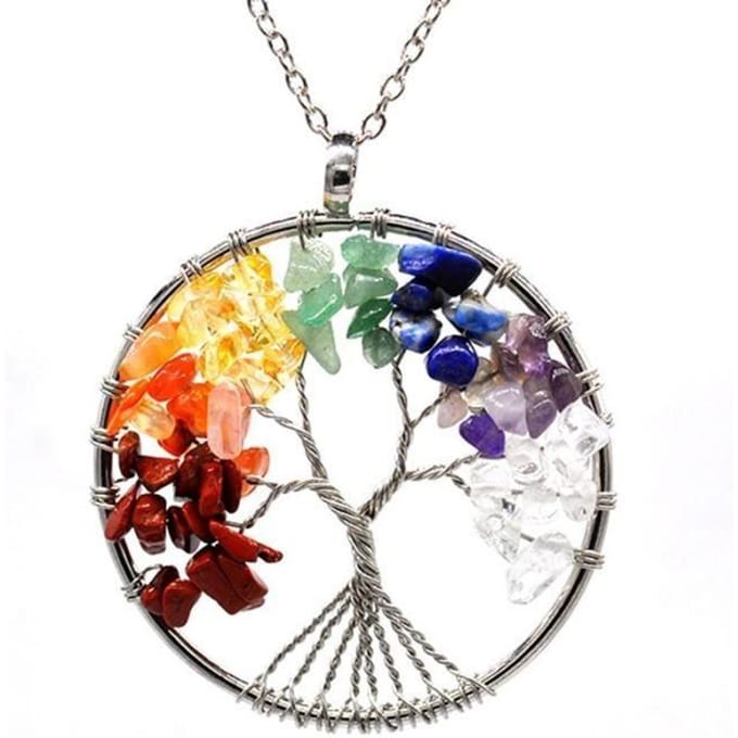 Pendentif en cristal - 7 Chakras SG - 7 pierres de Chakra - Arbre de vie - Pierre naturelle - Femme