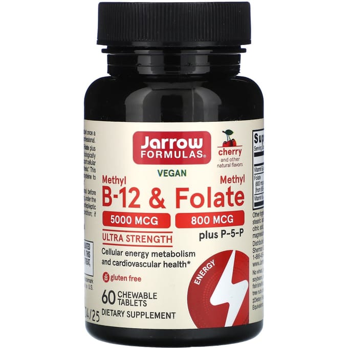 Jarrow Formulas B - Methyl-B12 5mg & MethylFolaat 800mcg - methylcobalamine, biofolaat en P5P 60 zuigtabletten