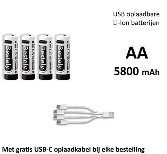 AA 1,5 V 5800 mAh USB-oplaadbare Li-ion batterijen ( 4 stuks )