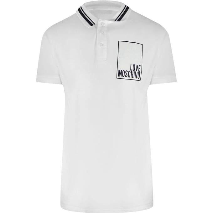 Love Moschino Heren Box Logo Katoenen Poloshirt (Wit)