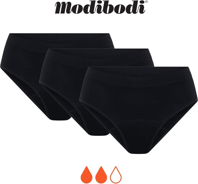 Modibodi Menstruatie Ondergoed Normaal Absorberend Dames Soft Stretch Naadloze Bikinislip 3 Pack Zwart 36/38