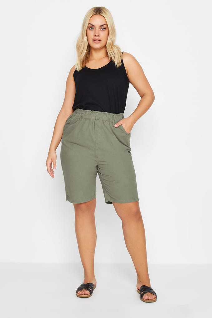 Yours Katoenen Short Met Elastische Taille In Kakigroen Size 44