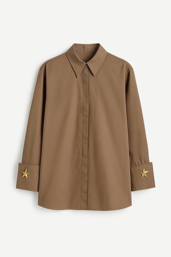 Touché Privé - Poplin blouse met brede manchetten - Taupe - Dames