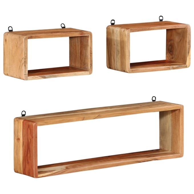 vidaXL - 3-delige - Wandschappenset - kubus - massief - acaciahout