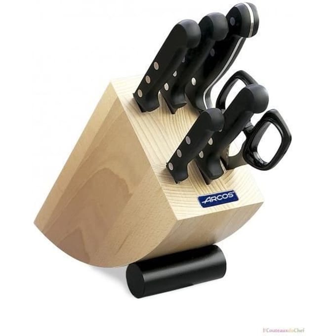 Bloc de couteaux - Arcos - UNIVERSAL - Bois de hêtre - 6 pièces - Lames en acier inoxydable NITRUM noir