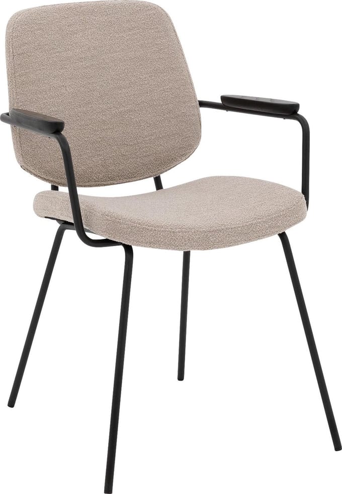 Goossens Eetkamerstoel Hjalmar - Met Armleuning - Stof - Beige