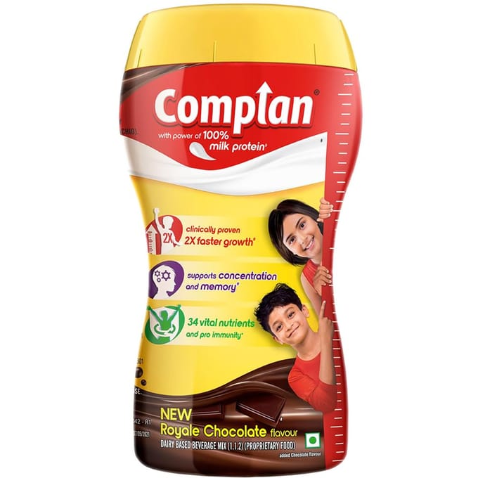 Complan Royale Chocolade Voedingsdrankpoeder voor Kinderen 500g Pot met Eiwitten & 34 Essentiële Voedingsstoffen red
