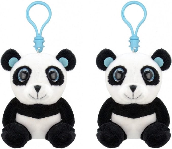Wild Republic Panda Sleutelhanger - 2x stuks - 9 cm - pluche - dieren knuffel