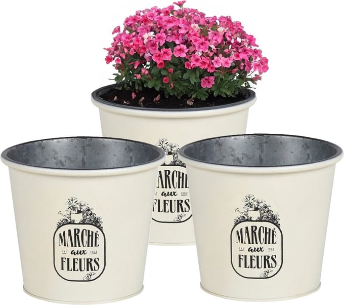 Sunnydays /plantenpot/bloempot - 3x - zink - ivoorwit - D19 x H16 cm
