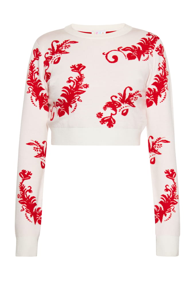 IZIA Jumper Dames Wol Wit Rood