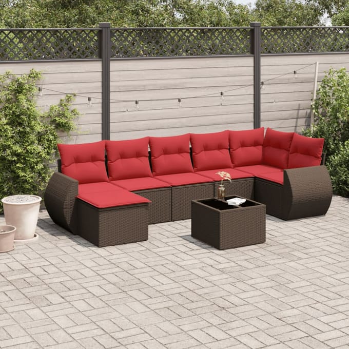 vidaXL - 8-delige - tuinbankset - met - kussens, - bruin - polyrotan