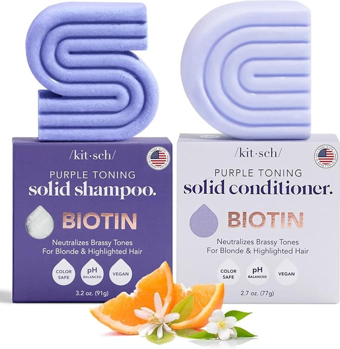 Kitsch Biotin Purple Toning Shampoo Bar & Conditioner Bar Combo Pack