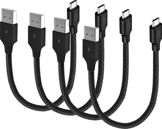 Voordeelbundel Micro usb kabels kort - 30cm - 4 stuks - 5v 2.4a - Oplaadkabel - Stevig - Zwart
