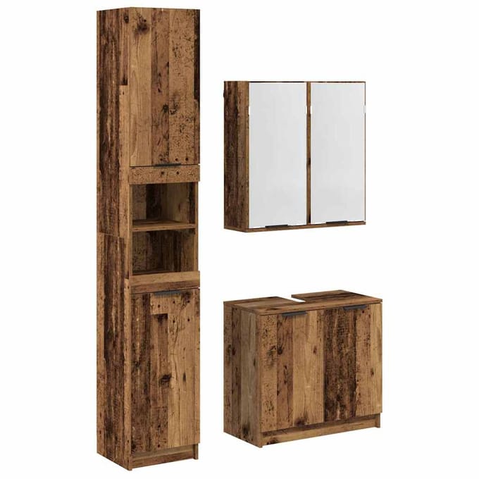 vidaXL - Badkamerkast - set - 3 - st - Oud - Hout - Bewerkt - hout