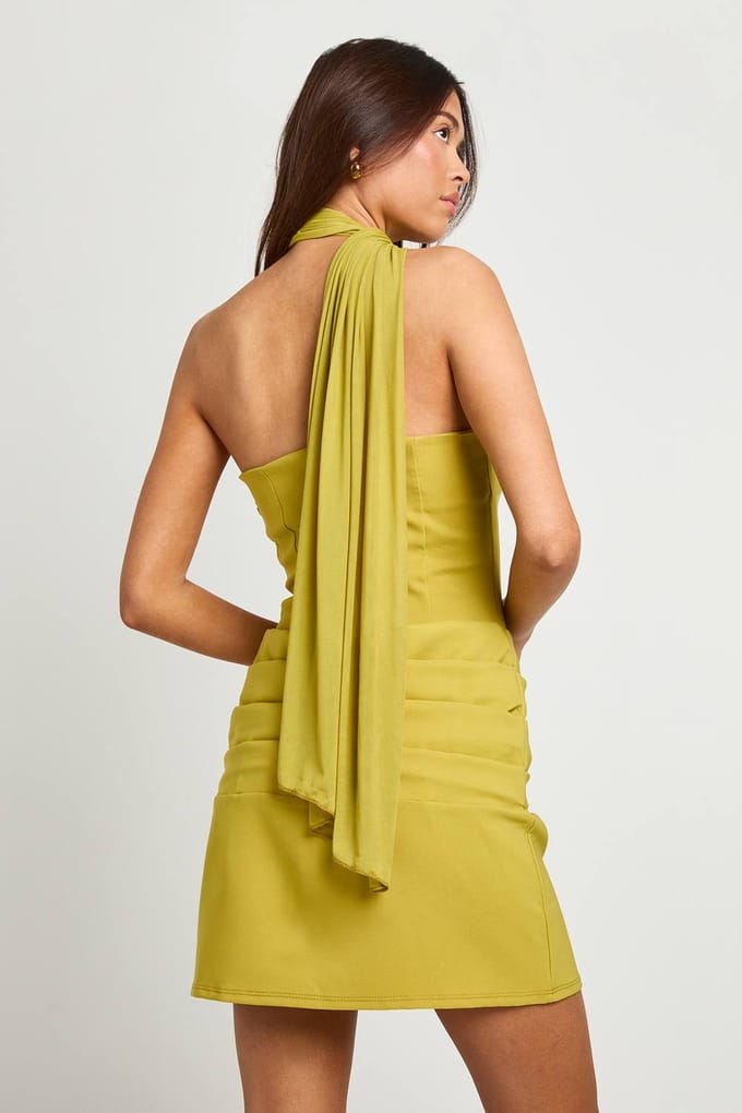 boohoo Dames Gedrapeerde mini-jurk in een mix van meshstoffen | Chartreuse | Maat: 12