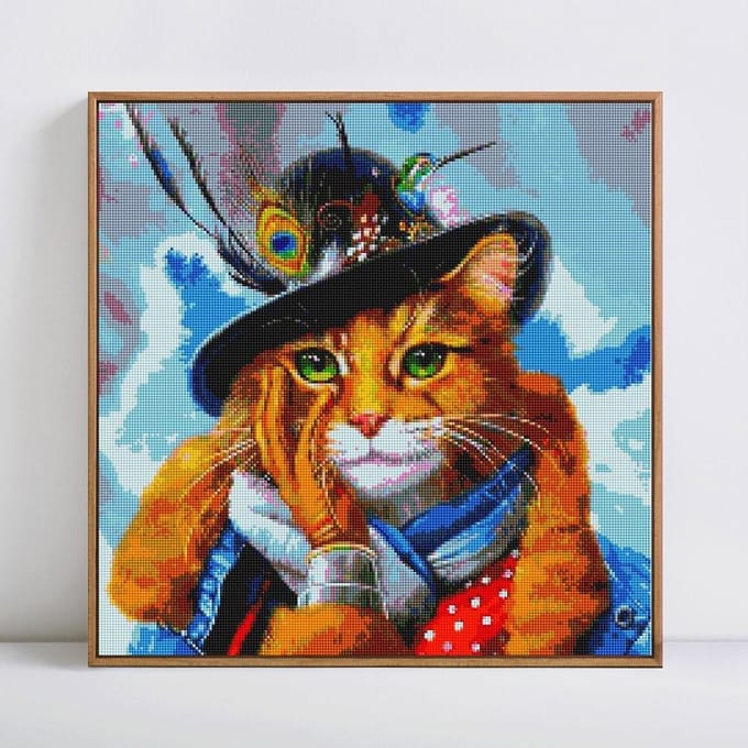 Peinture de diamant 5D à faire soi-même, image d'animal de chat en strass, broderie complète de diamant rond 30x30 black