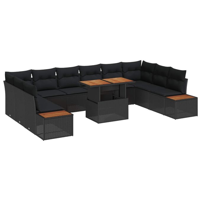 vidaXL - Tuinbank - Set - 11 - st - Zwart - poly - rattan